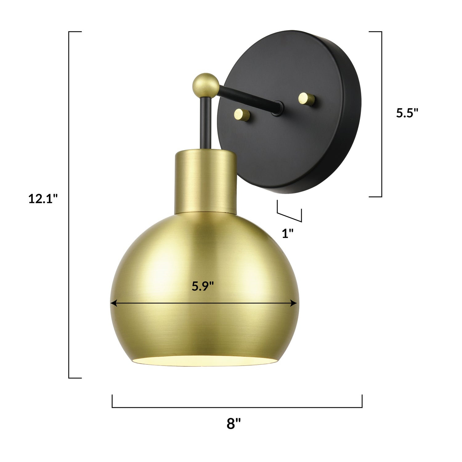 Bria Vanity Light Black - Antique Brass, dimensions