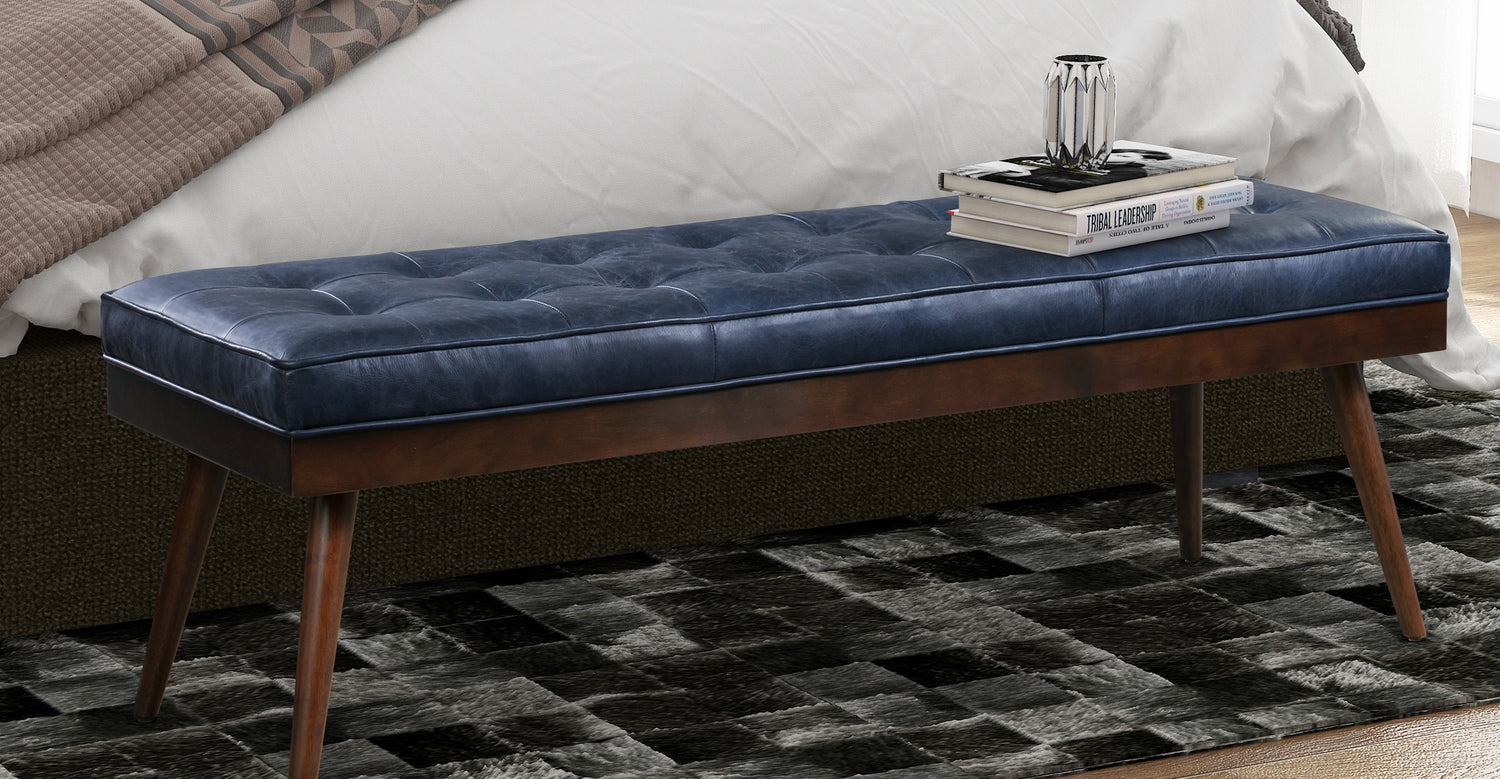 Luca Leather Bench Midnight Blue