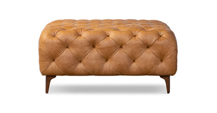 Turin Ottoman with Wood Legs Collection, Cognac Tan