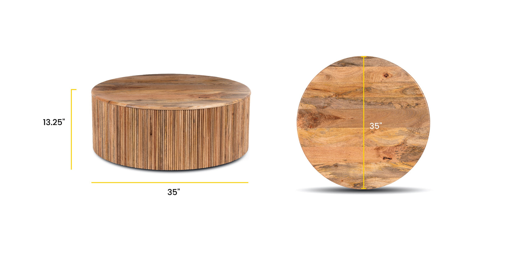 Deja 35" Round Coffee Table with Storage Poly & Bark