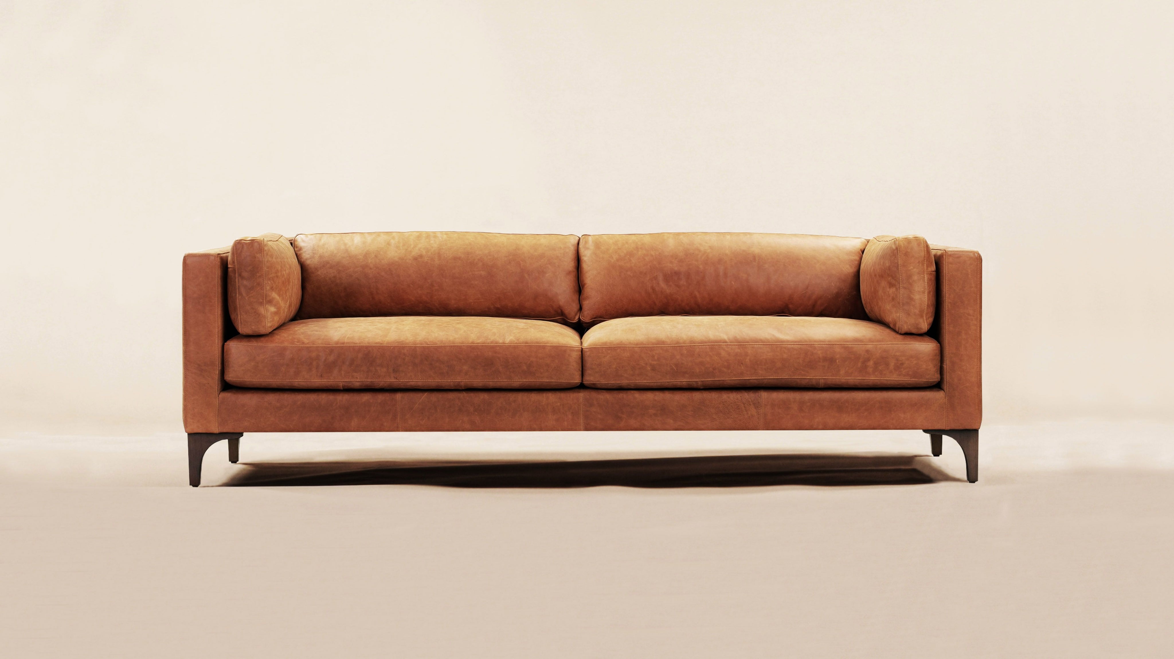 Cognac Tan Argan Leather Mahogany Finish Sofa Poly & Bark