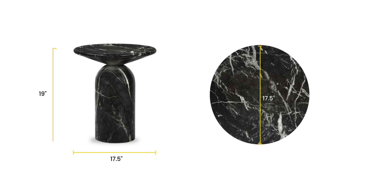 Wels End Table Black Marble, dimensions