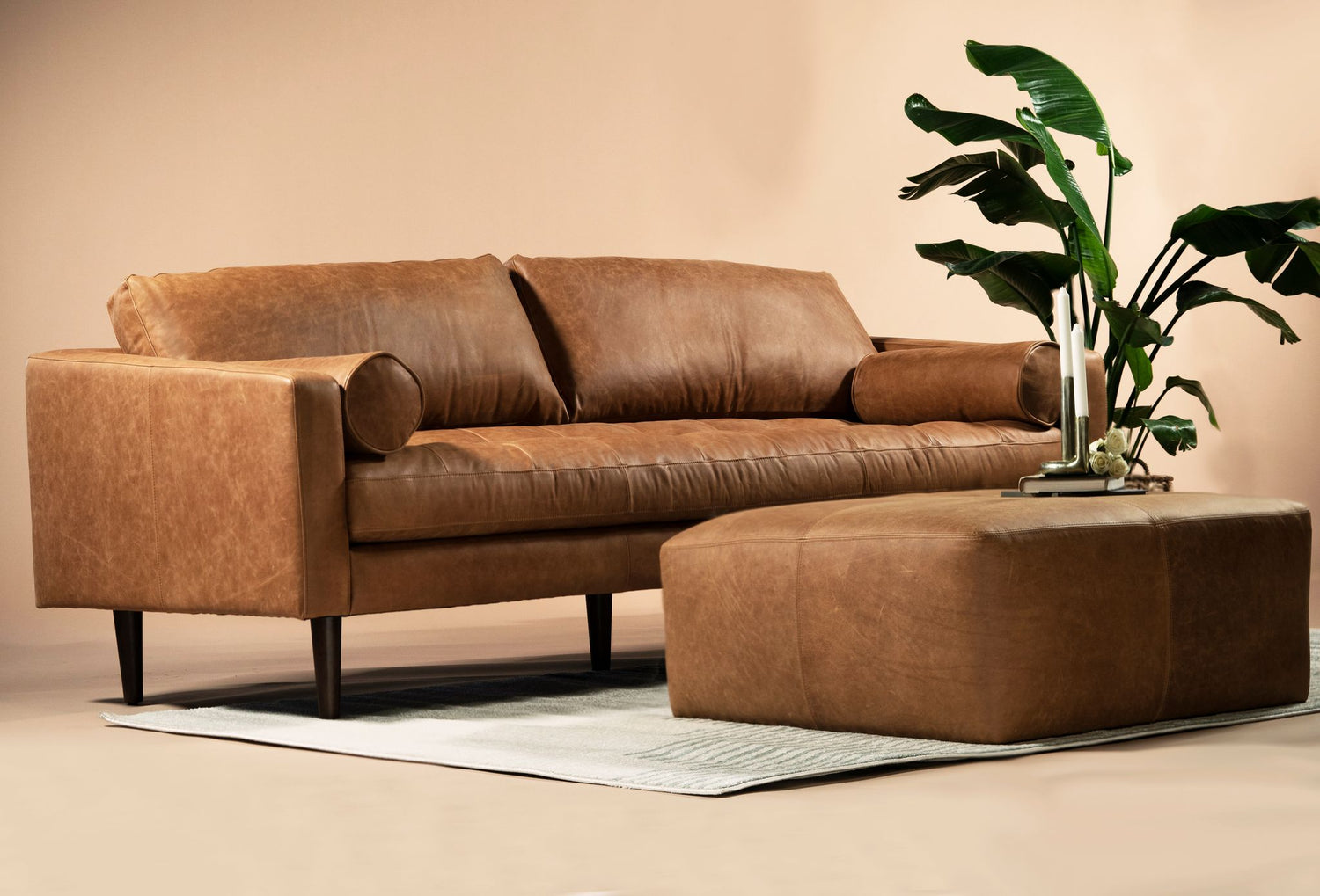 Strick & bolton sequoia sales ottoman in cognac tan